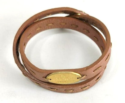 FENDI Selleria Leather Wrap Bracelet Beige Gold Hardware 39cm 15.4in Vintage