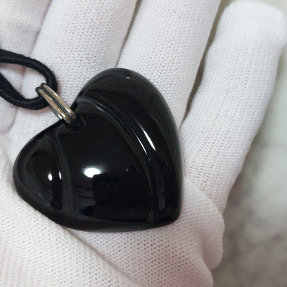 Baccarat Crystal Heart Pendant Necklace Black Leather Cord Silver Tone Hardware