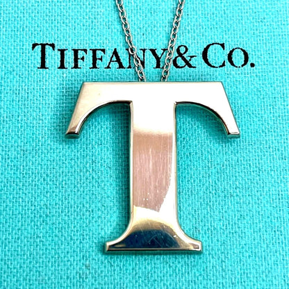 Tiffany & Co T Initial Letter Pendant Necklace Silver 925 Chain 20in Jewelry