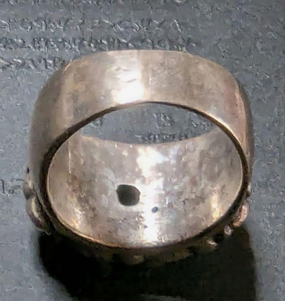 A&G Vintage Silver Ring Floral Repousse Band with Stone Rare US10.5-11 EUR62-63