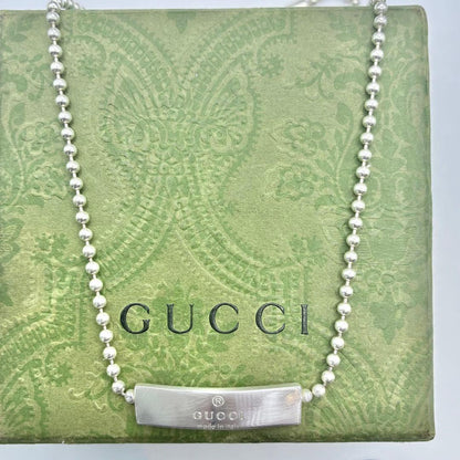 Gucci Silver 925 Logo Plate Ball Chain Choker Necklace Bracelet 33cm 13in