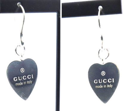 GUCCI Heart Tag Drop Earrings Silver 925 Dangle Hook Authentic Italy Japan Used