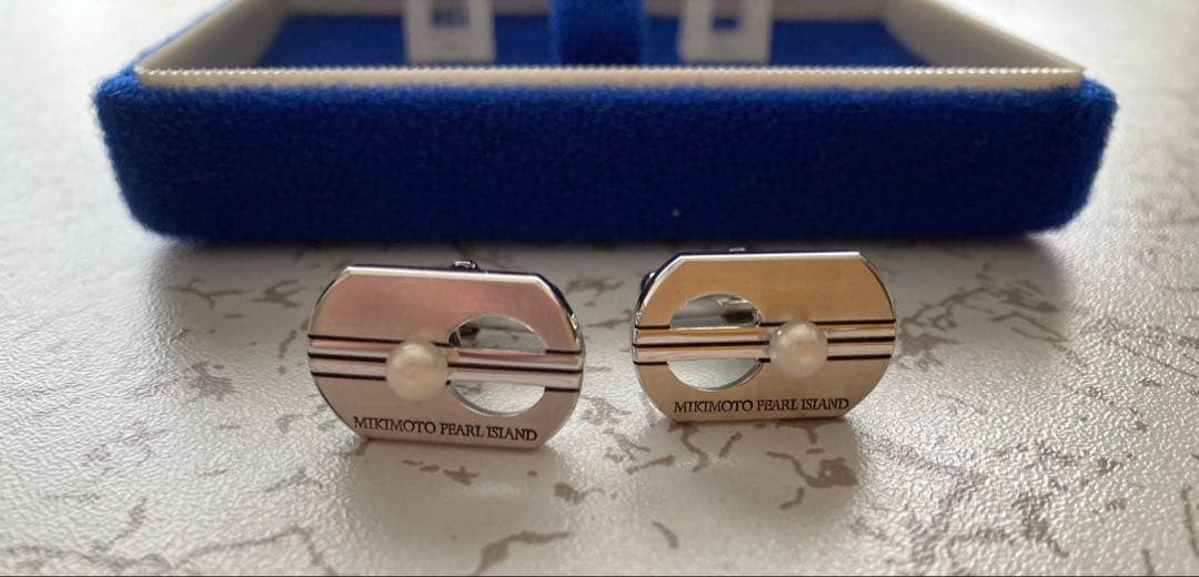 MIKIMOTO Pearl Island Silver Tone Cufflinks with Pearl Vintage Japan Authentic