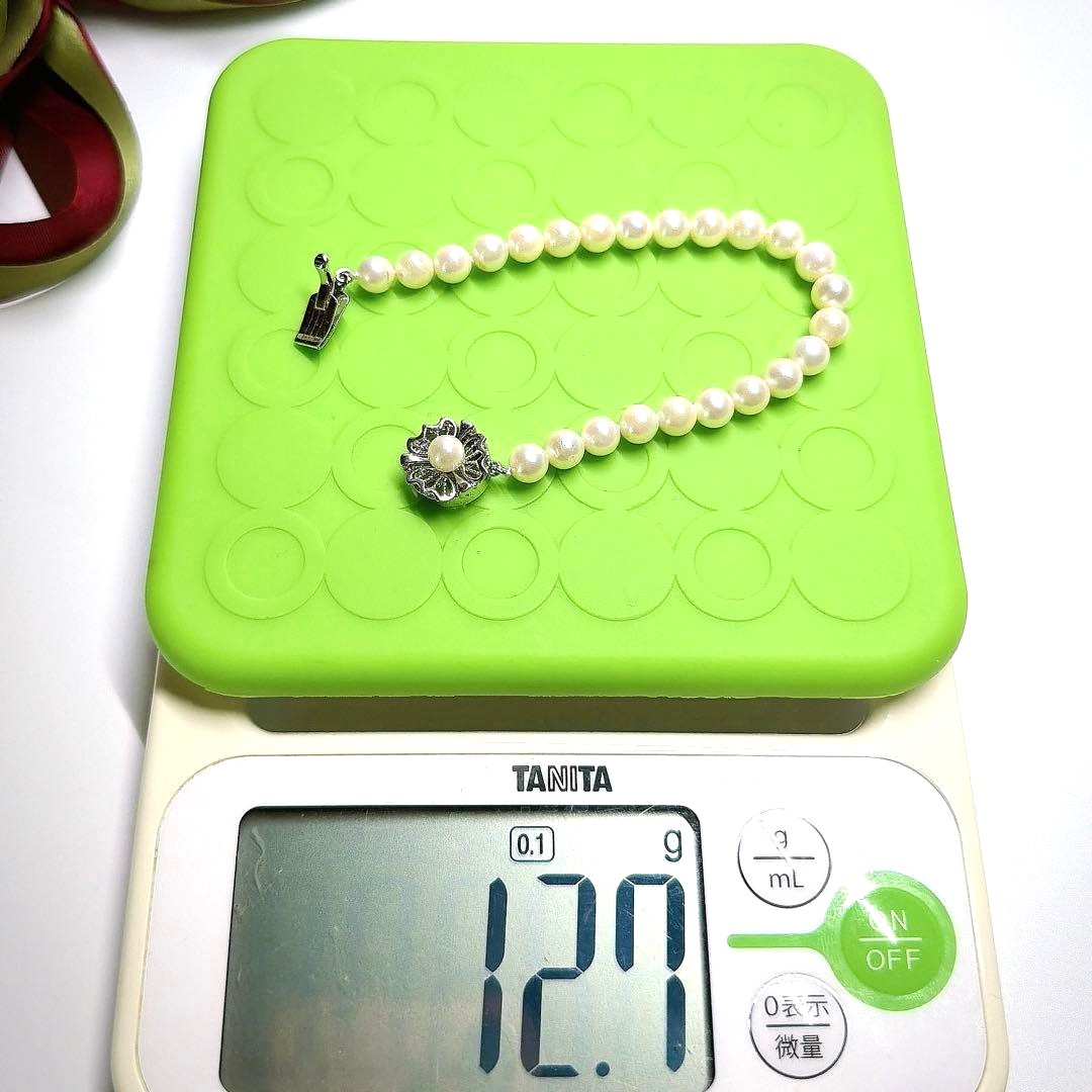 Akoya Cultured Pearl Bracelet 7.0mm Silver Clasp White Cream Japan 7.9in