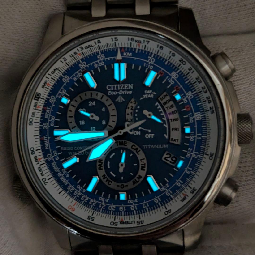 Citizen Promaster Sky PMP56-2902 Eco-Drive Radio Titanium Pilot Blue Dial Used