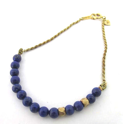 4C Sterling Silver Bracelet Lapis Lazuli Beads Gold Tone Twisted Chain Heart