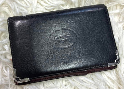 Cartier Must de Cartier Card Case Wallet Black Bordeaux Leather 2.8x4.3in Used