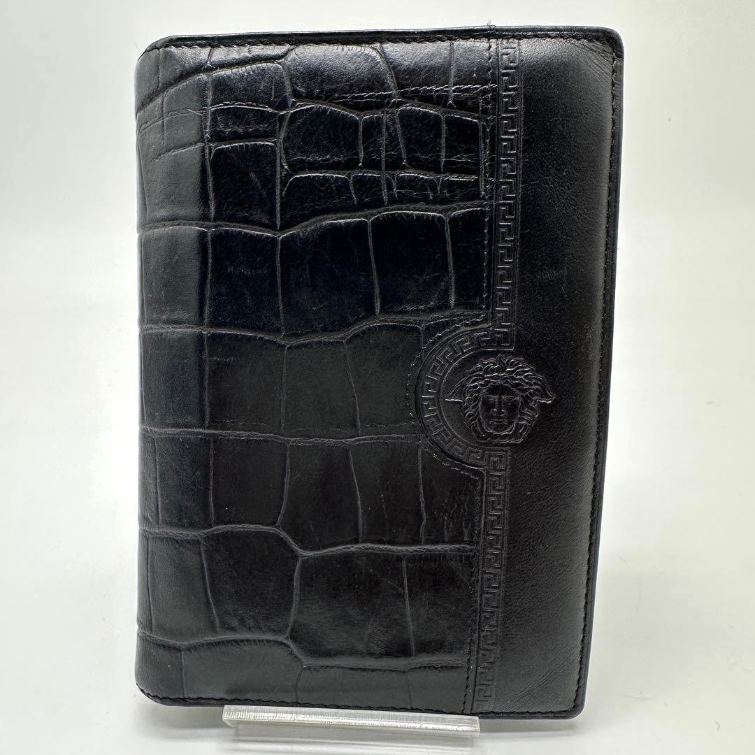 GIANNI VERSACE Medusa Agenda Notebook Cover Black Embossed Leather Gold HW