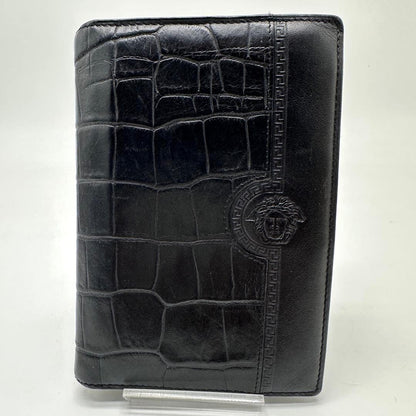 GIANNI VERSACE Medusa Agenda Notebook Cover Black Embossed Leather Gold HW
