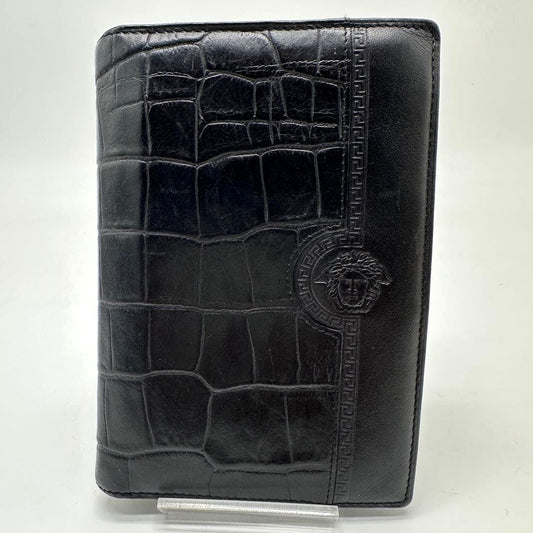 GIANNI VERSACE Medusa Agenda Notebook Cover Black Embossed Leather Gold HW