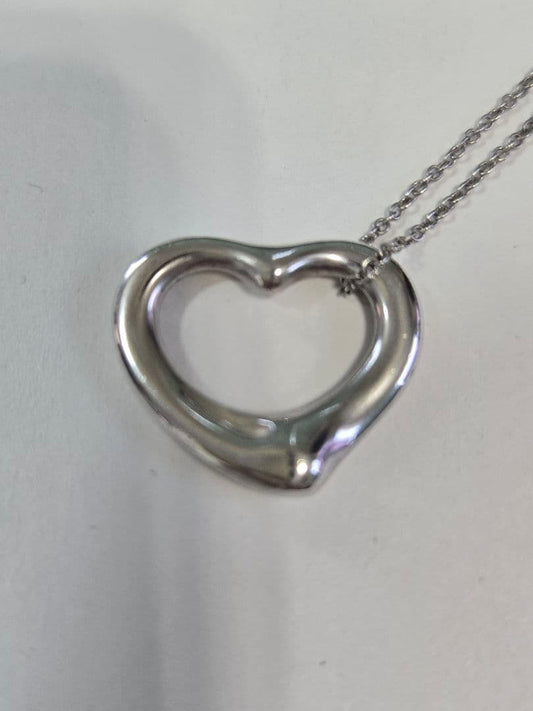 Tiffany & Co Silver 925 Open Heart Pendant Necklace Charm Size M Elsa Peretti