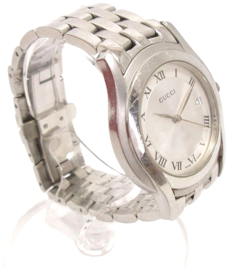 Gucci 5500M Quartz Analog Date Watch Silver Dial Stainless Steel Swiss Made Used
