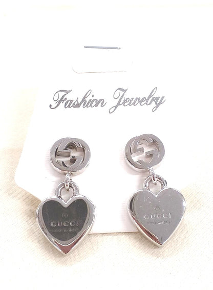 GUCCI Interlocking G Heart Drop Earrings Silver 925 Authentic Italy Made Used