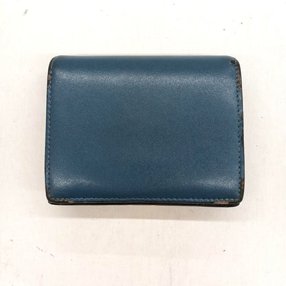 FENDI Bifold Wallet Blue Teal Leather Gold Hardware Compact Coin Purse 12x10cm
