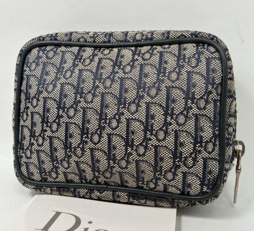 Excellent Christian Dior Navy PVC Trotter Mini Pouch Cosmetic Pouch Rare