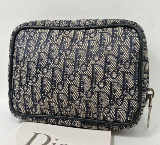 Excellent Christian Dior Navy PVC Trotter Mini Pouch Cosmetic Pouch Rare