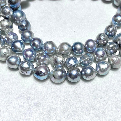 Takashimaya Akoya Pearl Necklace 3-Strand Blue Gray Baroque 8mm 20.9in Japan
