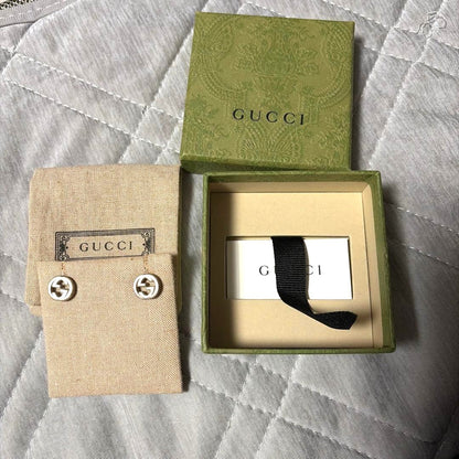 GUCCI Interlocking G Stud Earrings Silver 925 Logo Round Authentic Japan Used