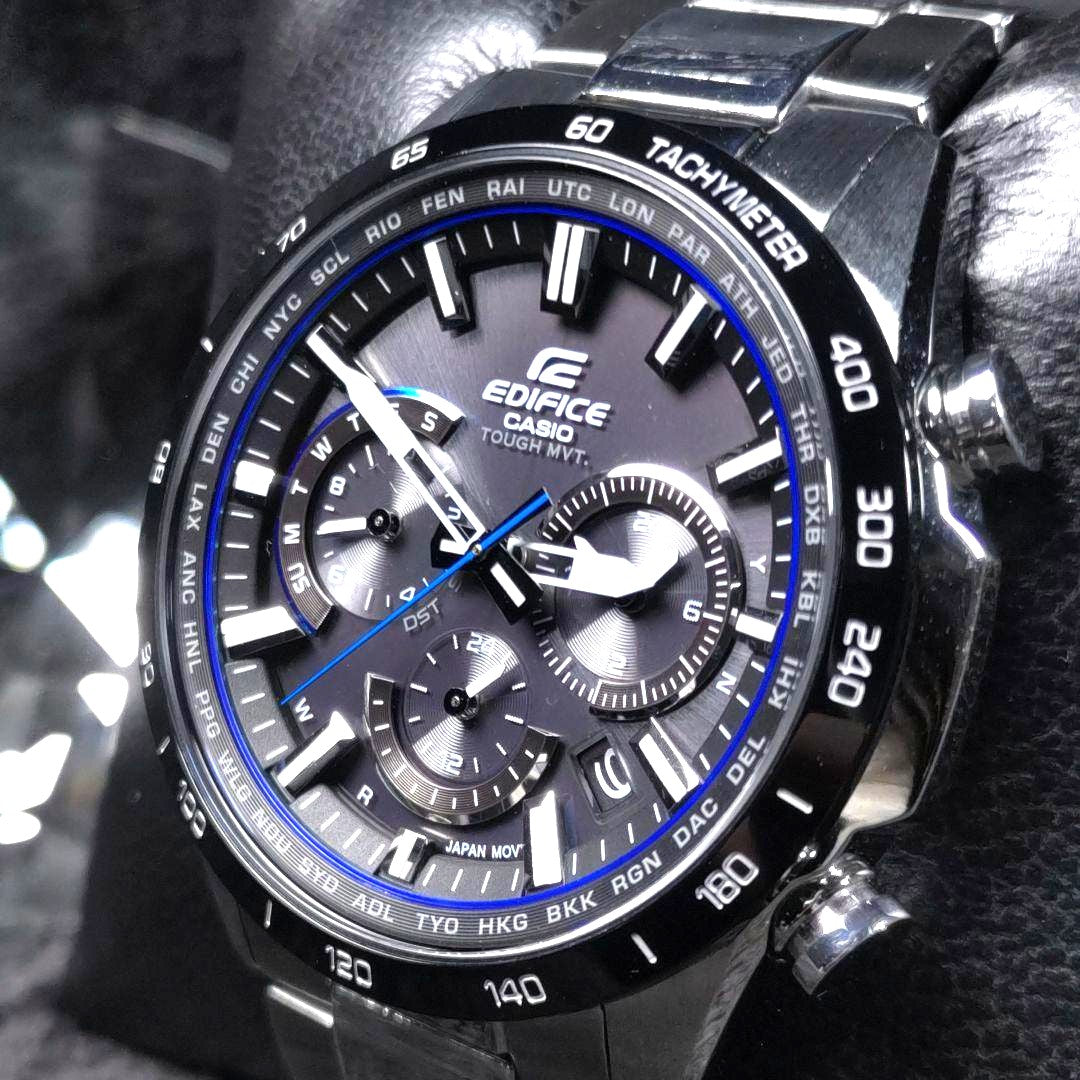 Casio Edifice EQW-T650 Solar Radio Wave Watch Black Stainless Steel 43mm Used