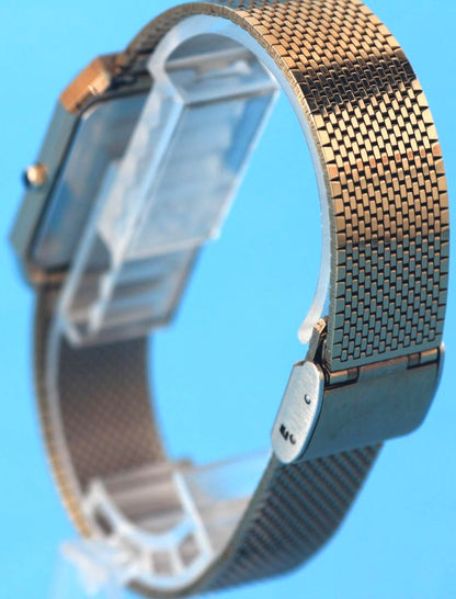 SEIKO Dolce 7741-508A Quartz Rectangle Watch Gold Tone Mesh Band Vintage 36.5mm