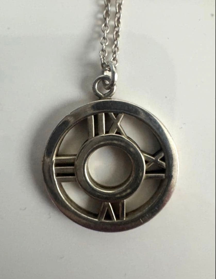 Tiffany & Co. Atlas Open Circle Pendant Necklace Silver 925 Chain 17.7in Authent