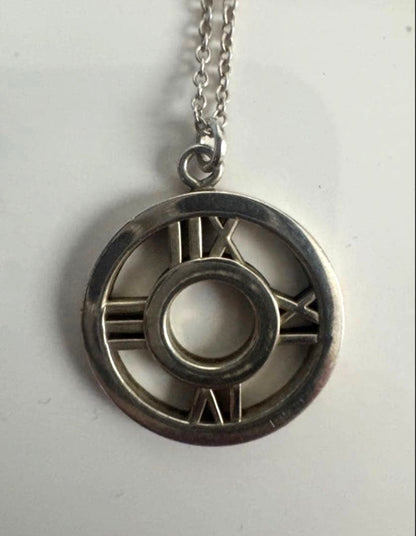 Tiffany & Co. Atlas Open Circle Pendant Necklace Silver 925 Chain 17.7in Authent