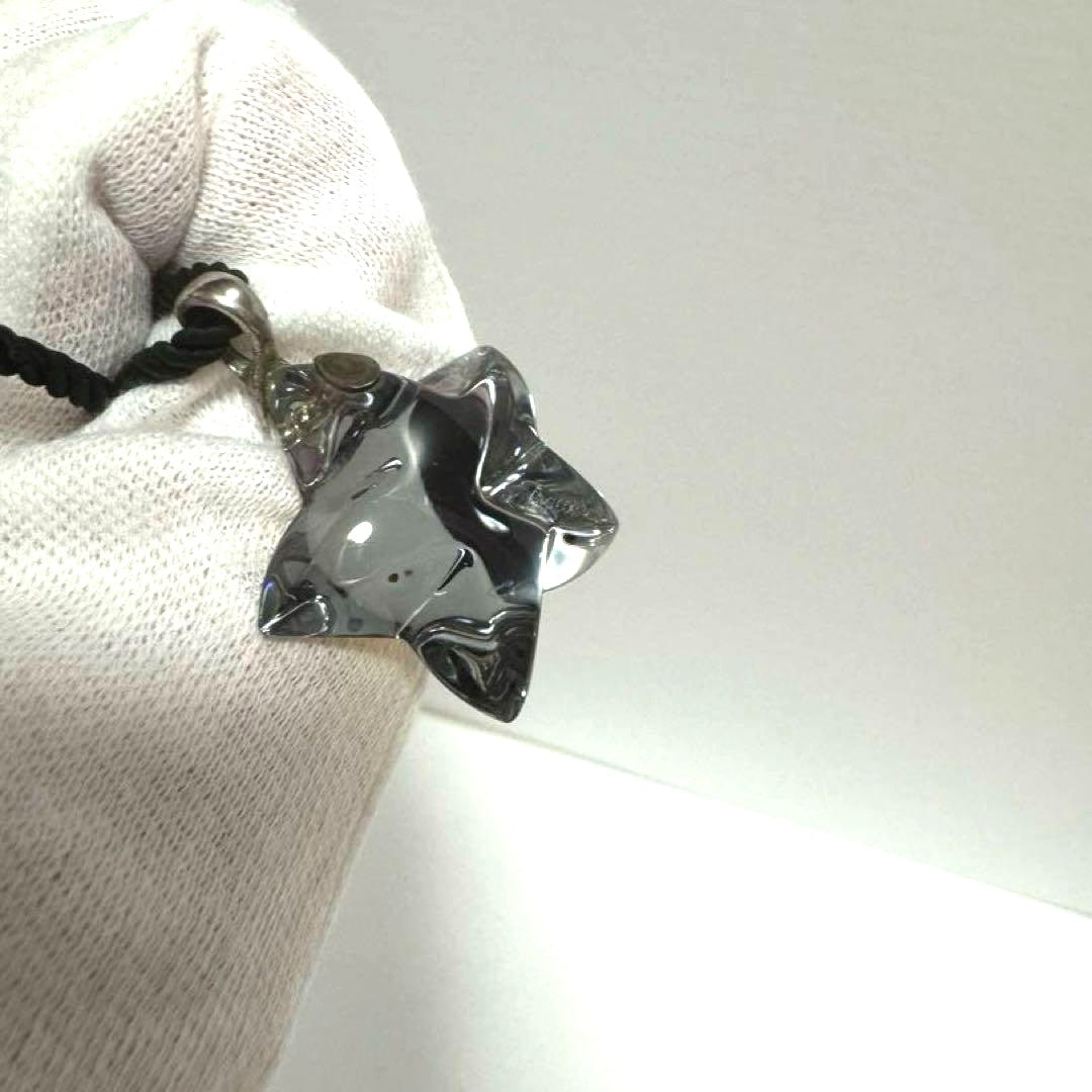 Baccarat Crystal Star Pendant Necklace Silver Tone Black Cord Star Motif Charm