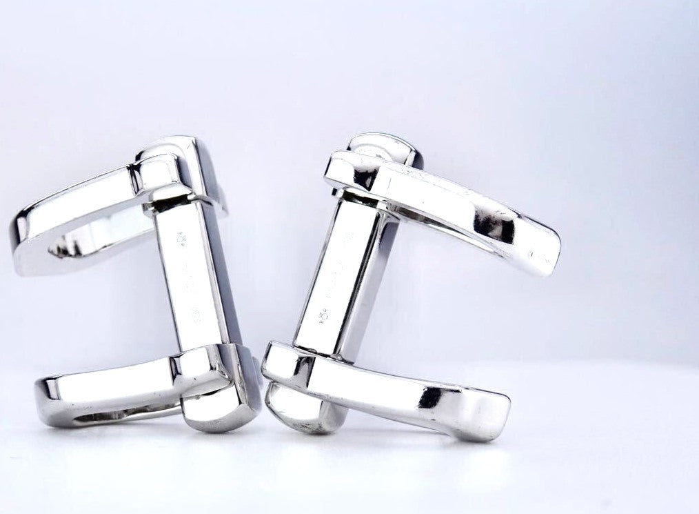 Cartier Long C Shape Decor Cufflinks Silver 925 Authentic Men Japan Used Cuffs
