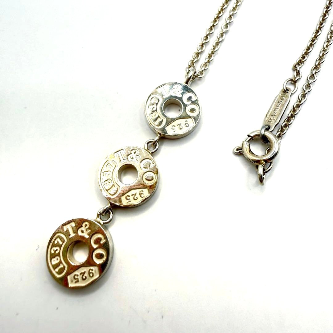Tiffany & Co. 1837 Three Drop Circle Necklace Silver 925 Pendant Chain 16in