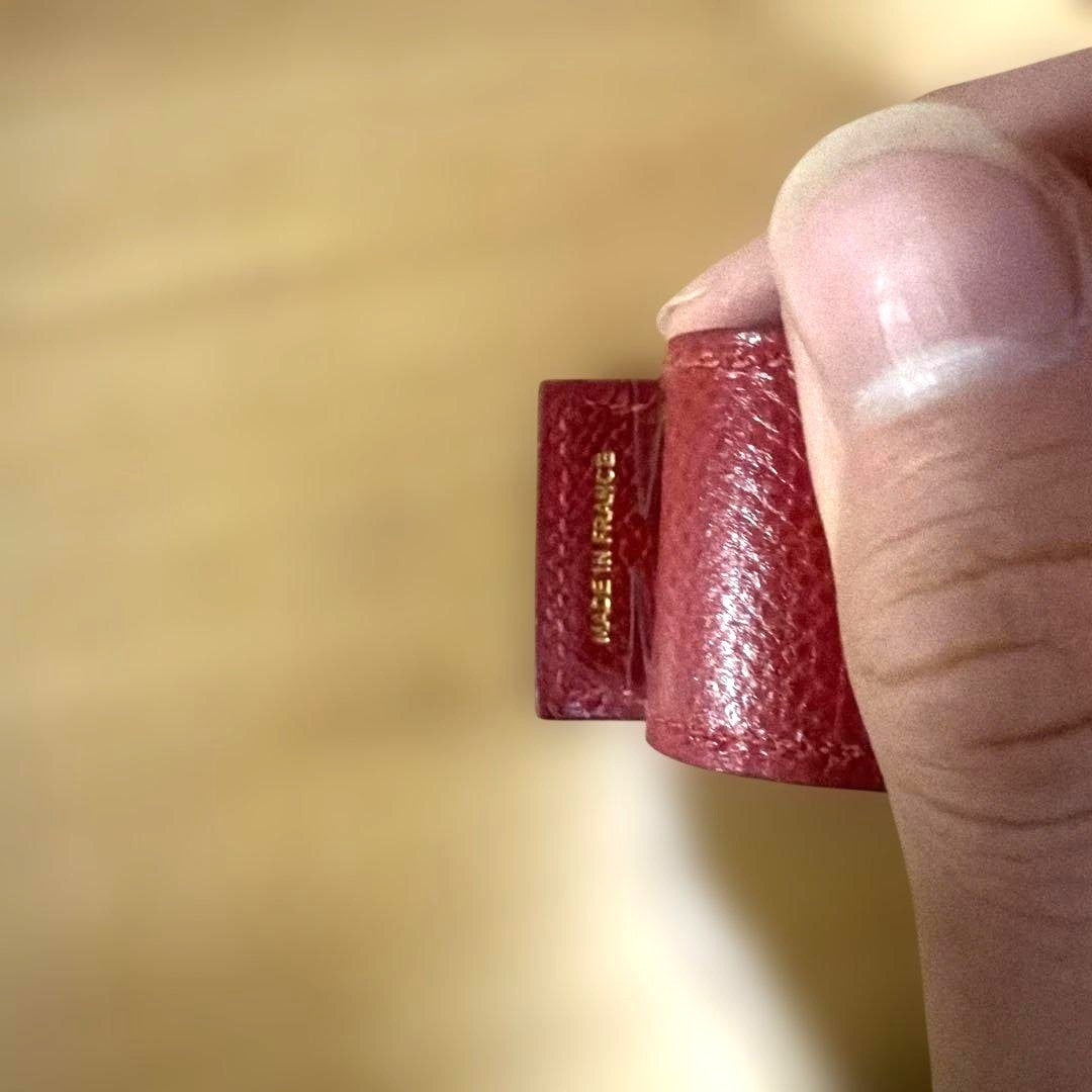 HERMES Leather Gum Case Pouch Red Gold Hardware Lipstick Case Made in France