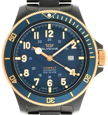 Glycine Combat Sub Automatic GL0279 Men's Watch Blue Dial PVD SS Swiss Made
