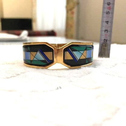 Michaela Frey Wien Austria Enamel Mosaic Cuff Bracelet Gold Tone Geometric VTG