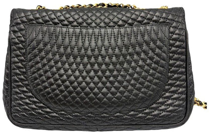 BALLY Quilted Leather Chain Shoulder Bag Black Gold HW 25cm(9.8") Italy Vintage