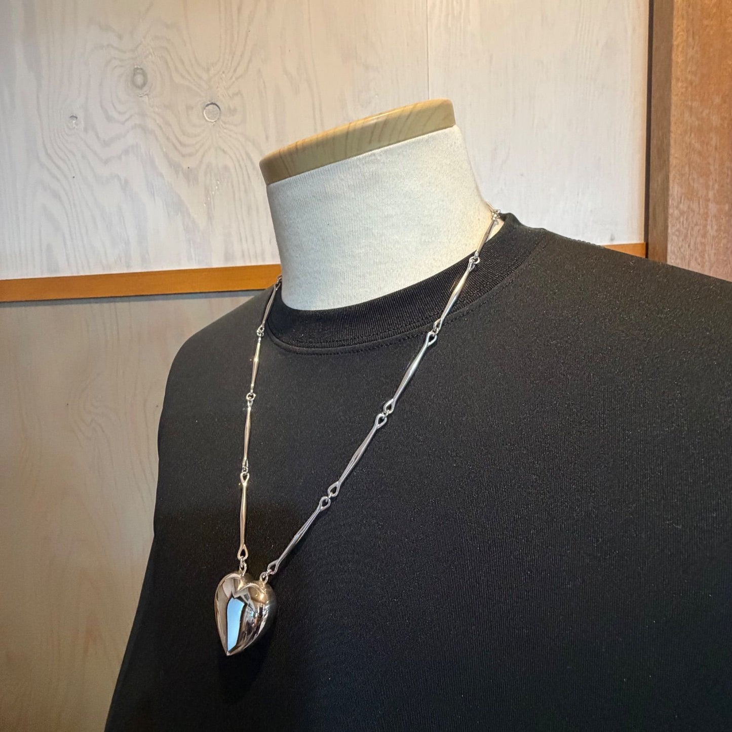 Georg Jensen Puffed Heart Necklace #126B Sterling Silver 925 Bar Link Pendant