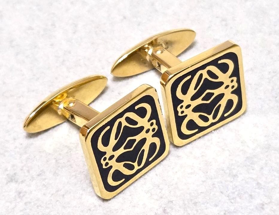 Loewe Anagram Gold Tone Metal Square Cufflinks Gold/Black