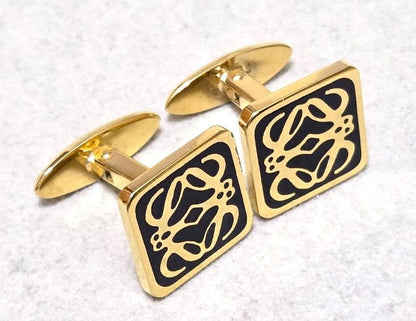 Loewe Anagram Gold Tone Metal Square Cufflinks Gold/Black