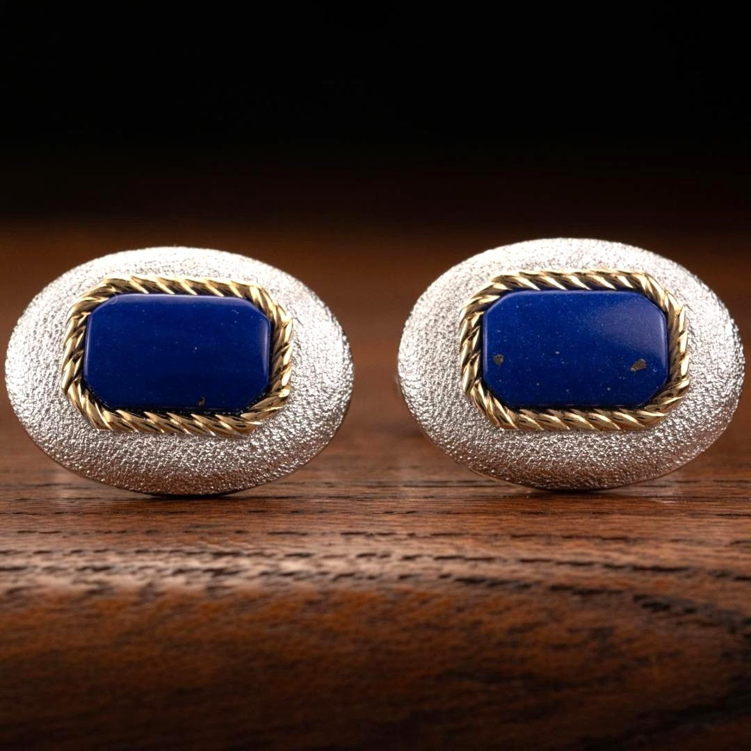 Burberry Cufflinks Lapis Lazuli Gold Silver Tone Metal Men's Oval Design