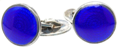 Gucci Silver 925 Blue Enamel Round Cufflinks 0.6in Men Authentic Italy