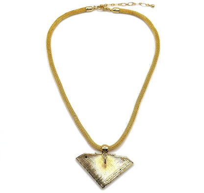 Michaela Frey Wien Enamel Pendant Necklace Blue Gold Mesh Chain 17.7in Austria