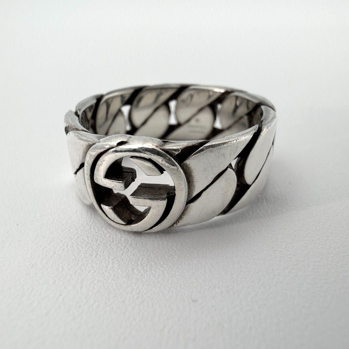 GUCCI Interlocking G Gourmette Chain Ring Silver 925 US 10 / EU 62 Auth Used