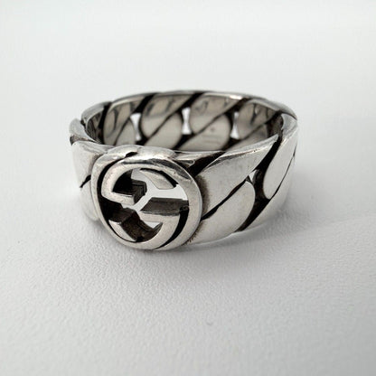 GUCCI Interlocking G Gourmette Chain Ring Silver 925 US 10 / EU 62 Auth Used