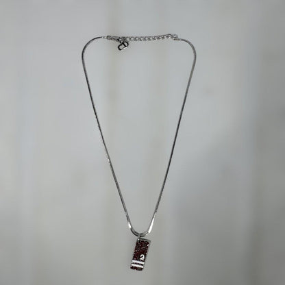 Christian Dior Trotter No2 Silver Tone Metal Red Square Plate Necklace