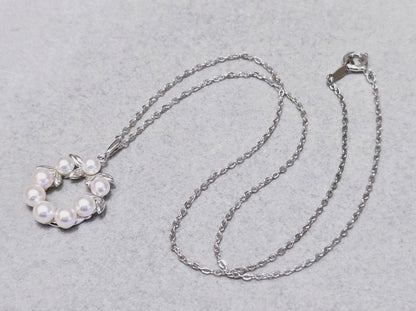 MIKIMOTO Wreath Akoya Pearl 8-Stone Pendant Necklace Silver Chain 40cm(15.7in)