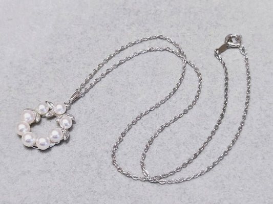 MIKIMOTO Wreath Akoya Pearl 8-Stone Pendant Necklace Silver Chain 40cm(15.7in)