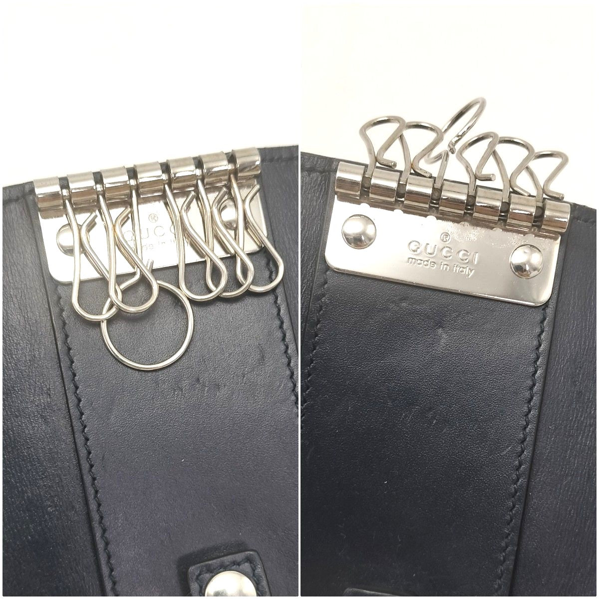 GUCCI Guccissima Key Case Holder 6-Ring Navy Blue Leather GG Logo Authentic