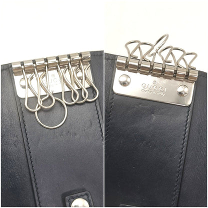 GUCCI Guccissima Key Case Holder 6-Ring Navy Blue Leather GG Logo Authentic