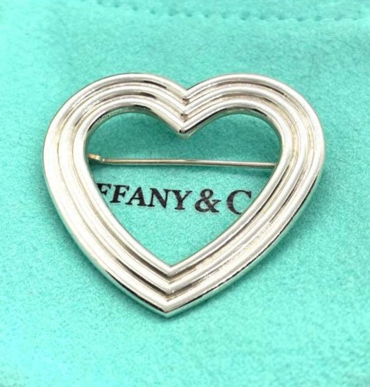 Tiffany & Co MENARD Sterling Silver 925 3 Line Heart Brooch Pin