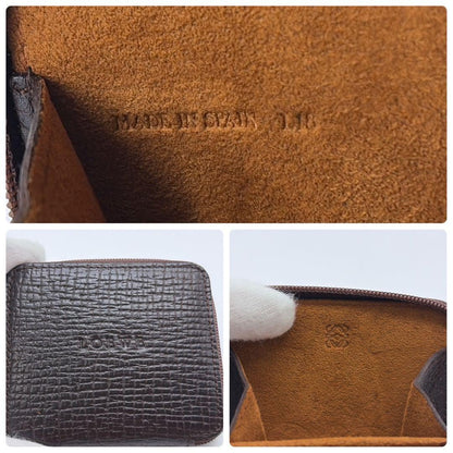 Loewe Dark Brown Leather Zip Around Coin Case 8.5 x 7.5cm 3.3 x 2.9in