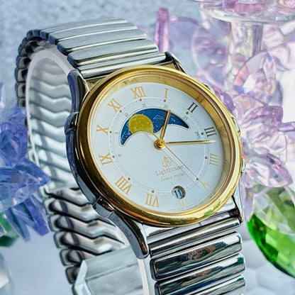 Citizen Lighthouse Lumen Majus Moon Phase Vintage Mens Watch Gold Silver Cream