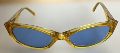 ARNETTE Mantis Vintage Sunglasses Yellow Clear Frame Blue Lens Cat Eye Italy